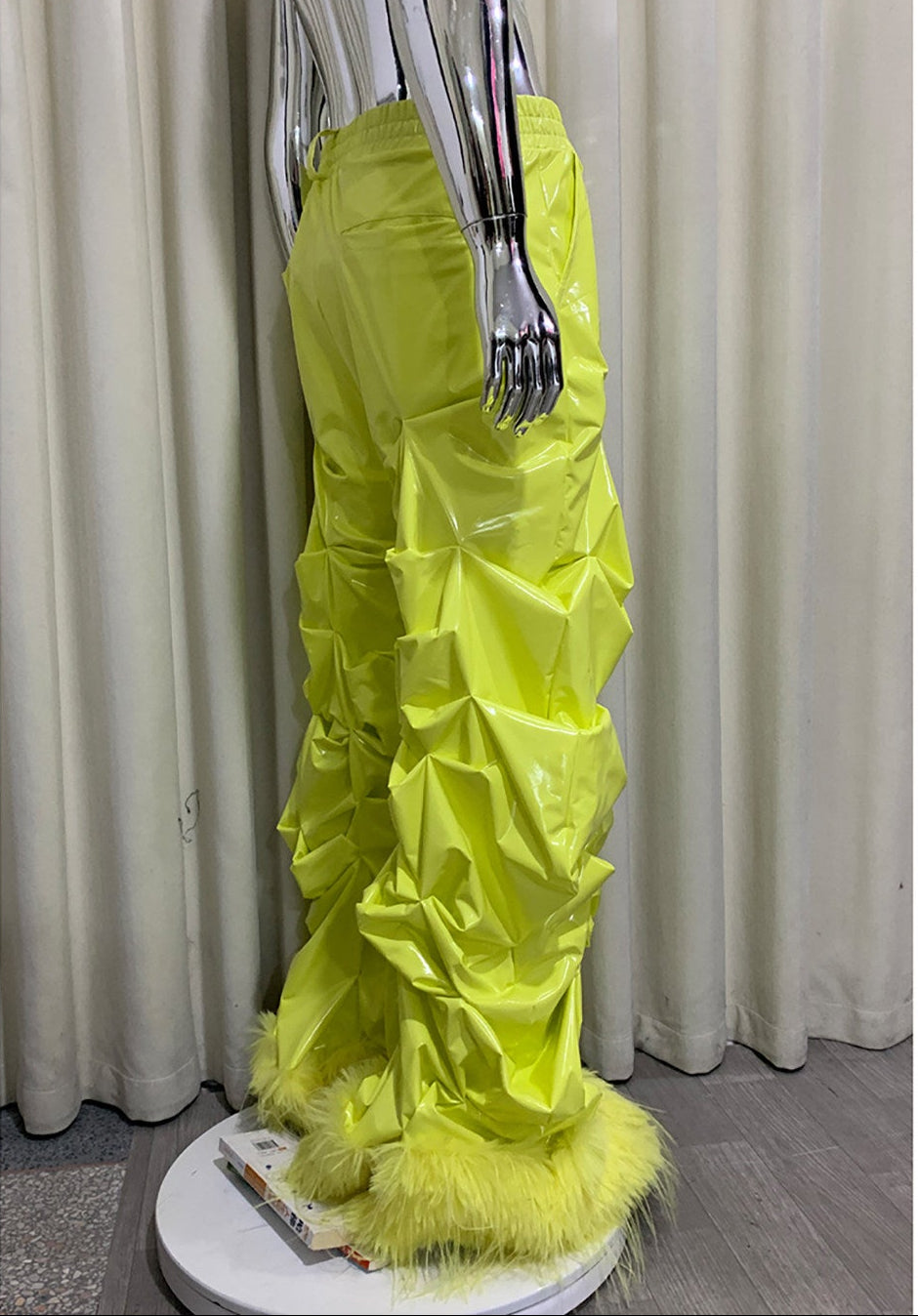 Patent Leather Pleated Stacked Pants