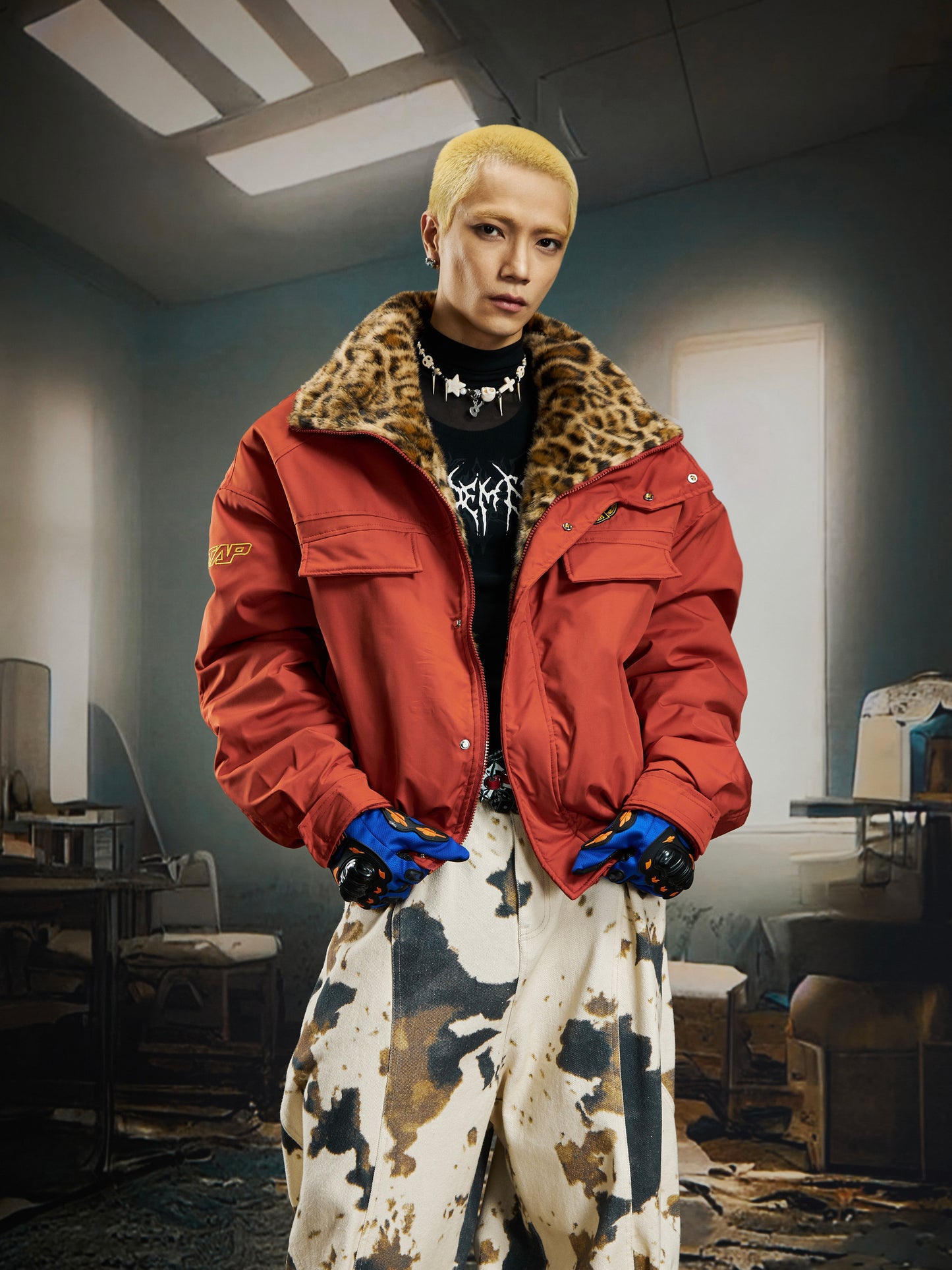 Leopard print American vintage street casual short jacket