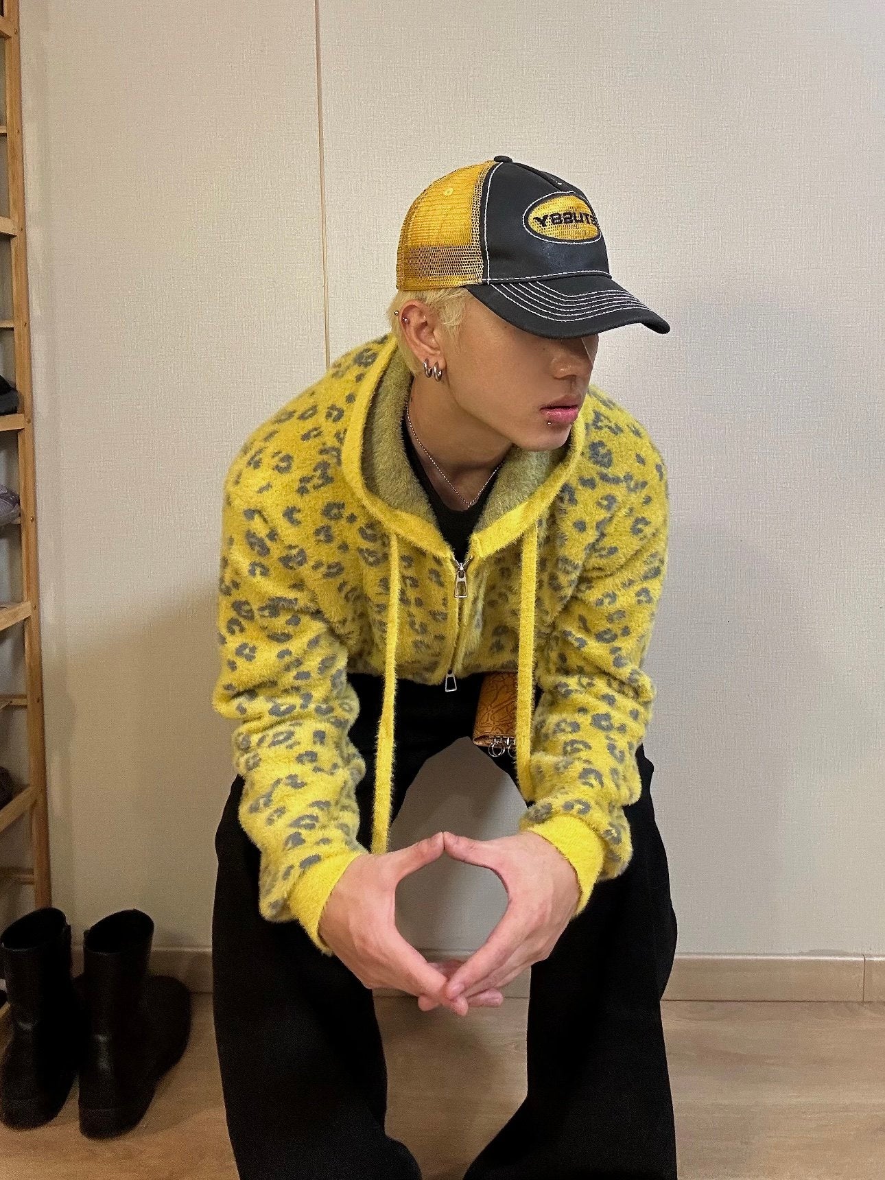 Leopard print jacquard polka dot zipper hooded