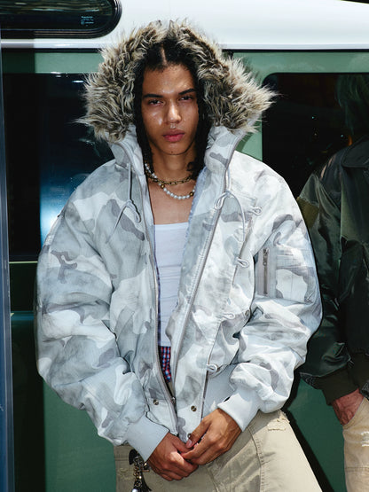 Off-White Camouflage Fur Jacket