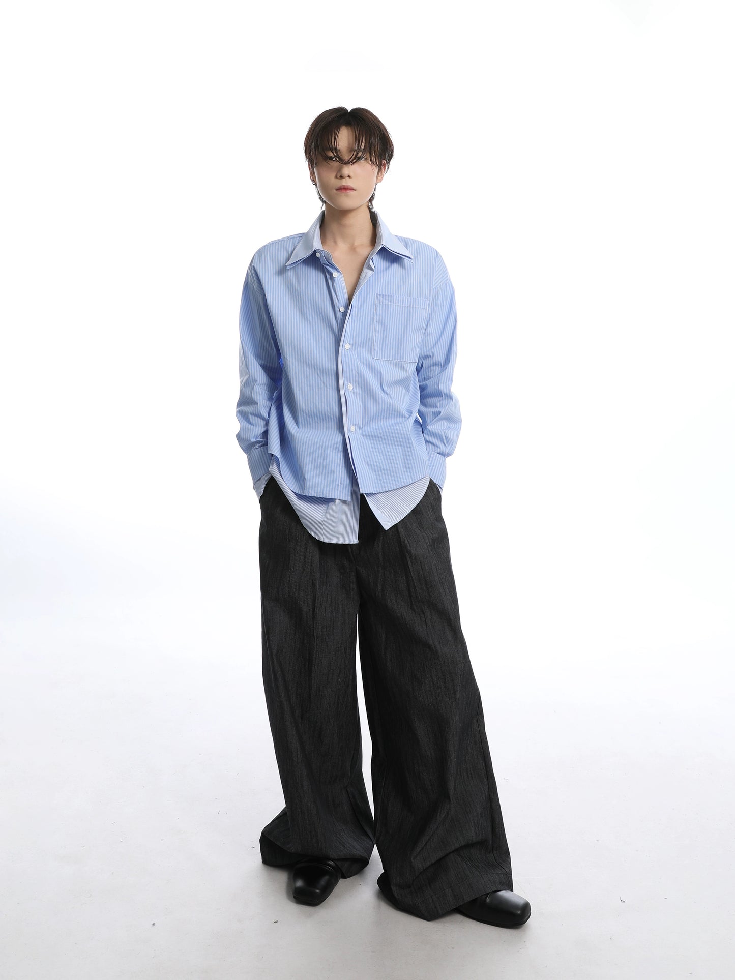 Double collar shirt (Blue / Pink)