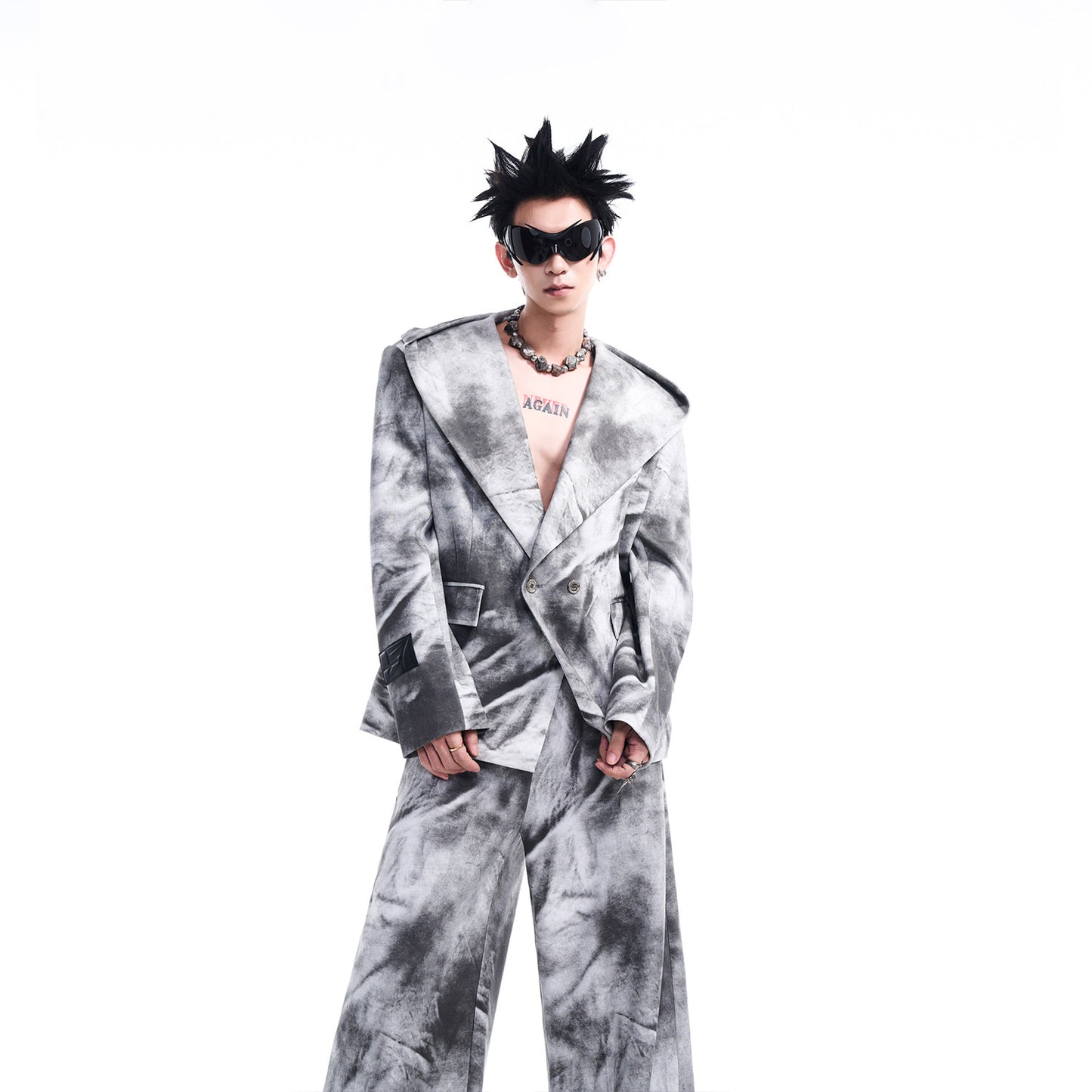 Red Hooded Suit Jacket Men's Autumn Spring Suit