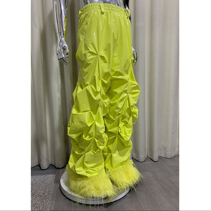 Patent Leather Pleated Stacked Pants