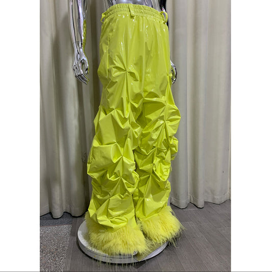 Patent Leather Pleated Stacked Pants