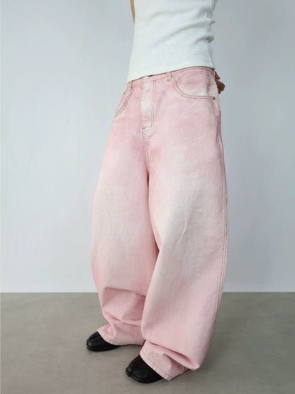 Pink Embroidery Denim Pants