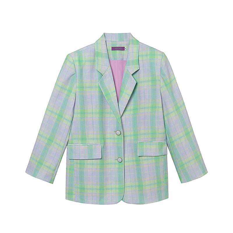 Green Check Retro Loose Suit Set