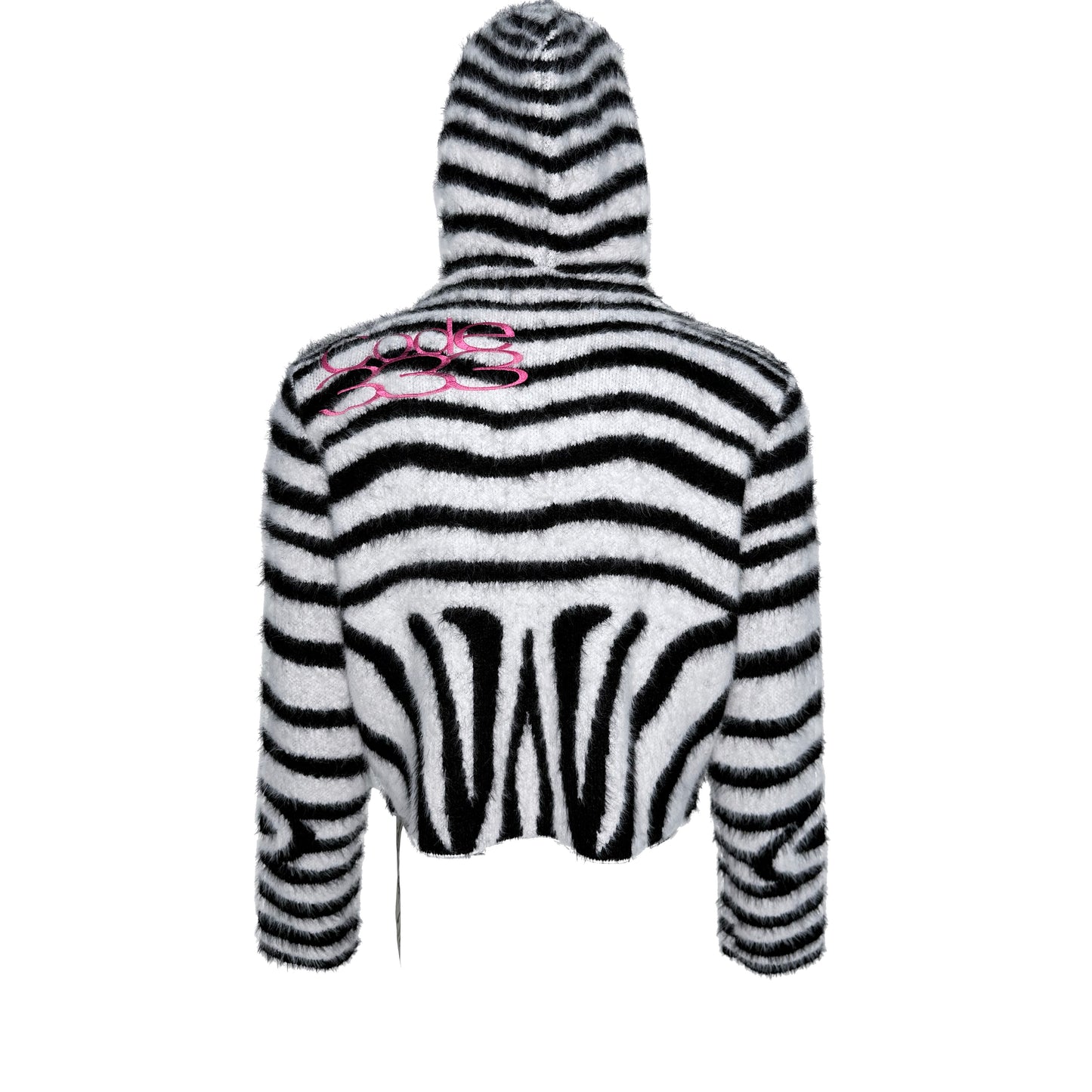 Embroidered zebra pattern fur double-switch zipper hooded