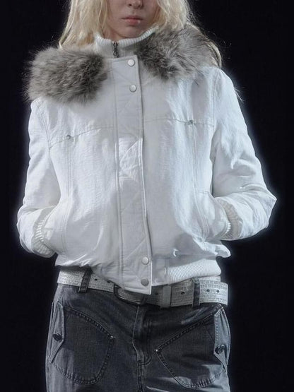 Large Fur Collar Cropped Cotton Jacket