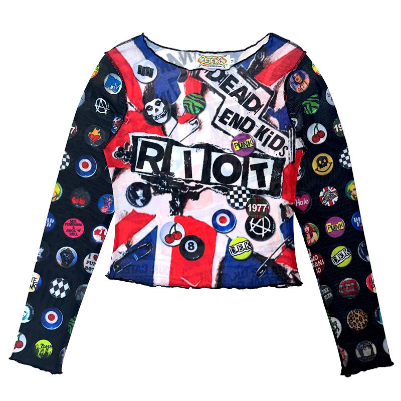 Y2K Print Long Sleeve Sweet Cool Girl Slimming