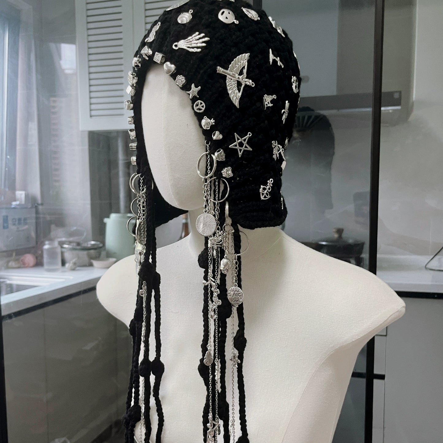 Decorated Knit Chain Charm Hat