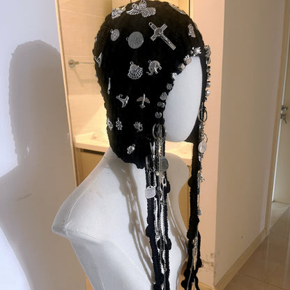 Decorated Knit Chain Charm Hat