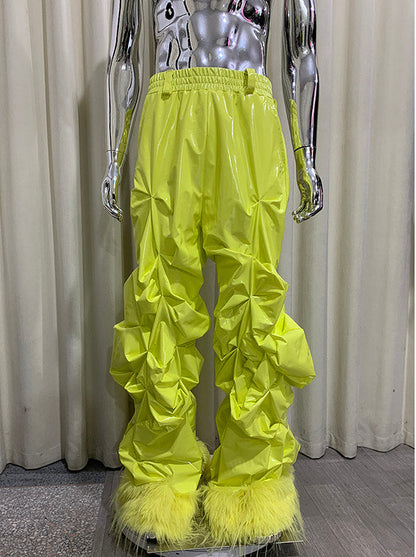 Patent Leather Pleated Stacked Pants