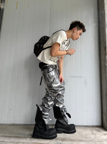 Silver Coated Frayed Bootcut Jeans