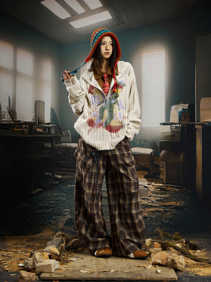 Vintage Casual Contrast Mid High Neck Zipper