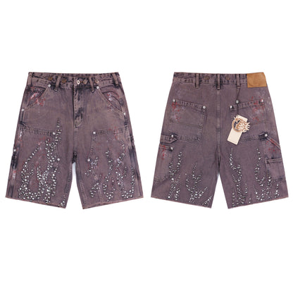 Flame Diamond Denim Shorts