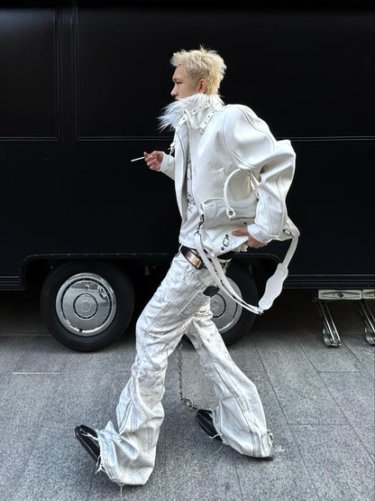 White Waxed Destruction Bootcut Jeans