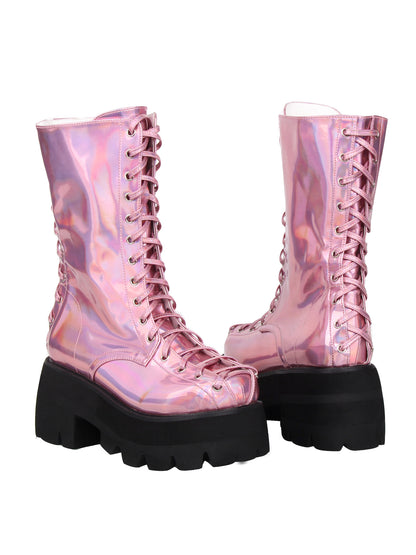 Holographic Punk Platform Mid Boots