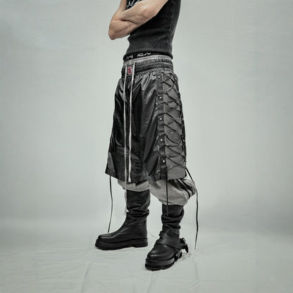 Boxing trousers glossy coated mesh cropped shorts