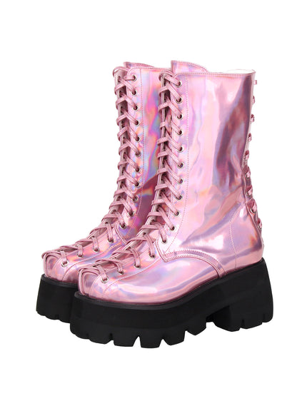 Holographic Punk Platform Mid Boots
