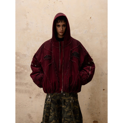 Hand-brushed hooded padded suit in red and white DirtyCoat