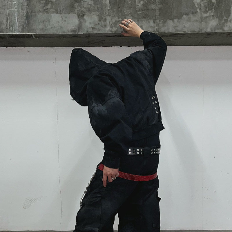 Brushed wax hooded zipper sweatshirt cardigan jacket