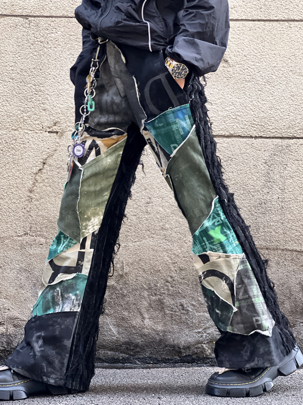 Green Bootcut Patch Jeans