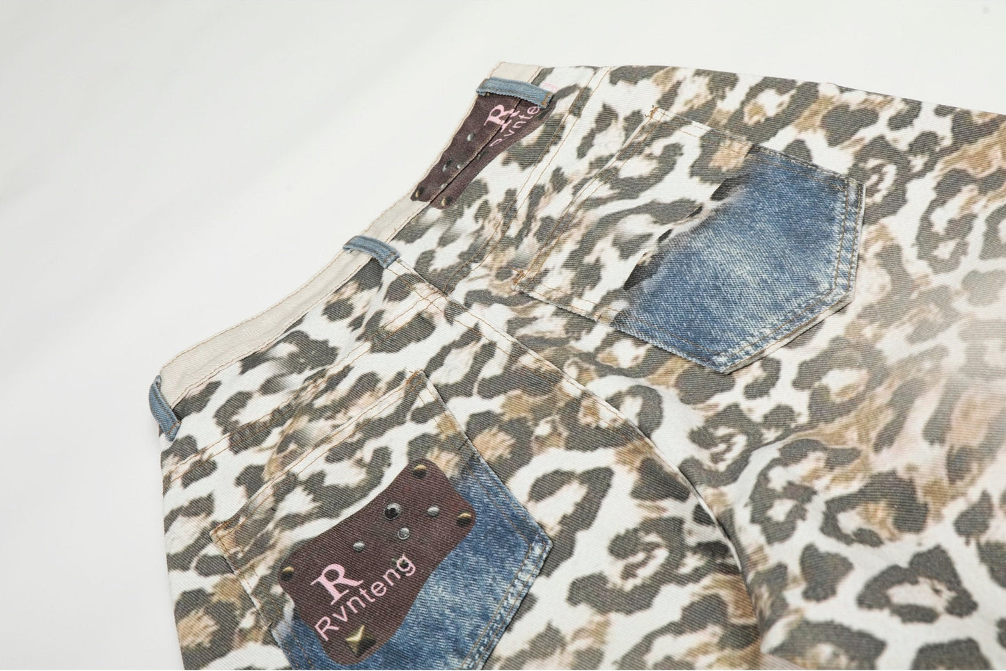 Leopard print loose wide-leg distressed gradient casual jeans