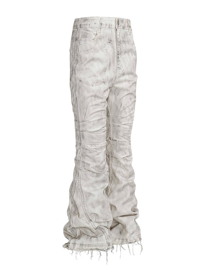 White Waxed Destruction Bootcut Jeans