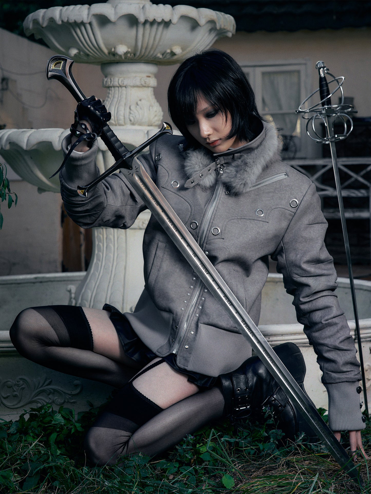 Pearl Washed Fur Collar PU Jacket