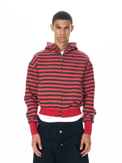 Street Black and Red Striped Cropped Jacket