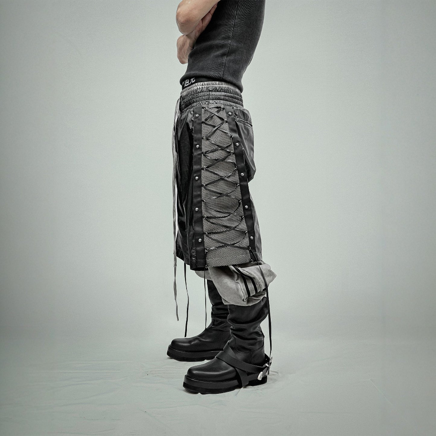 Boxing trousers glossy coated mesh cropped shorts