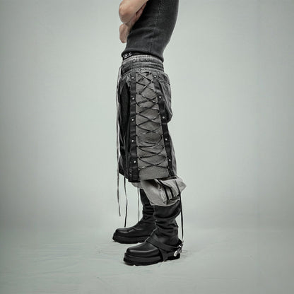 Boxing trousers glossy coated mesh cropped shorts