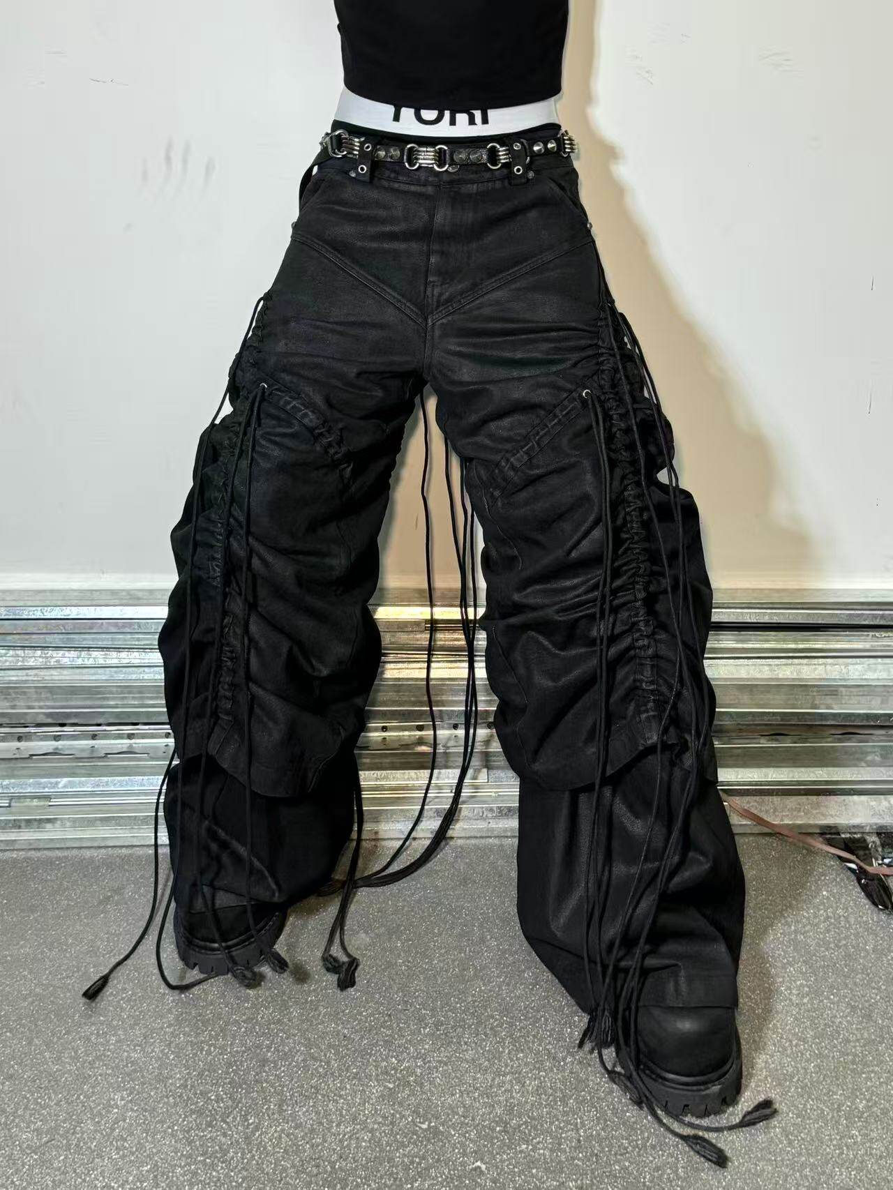 Dark Waxed Structure Wide Jeans