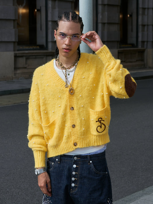 Tricolor Knit Cardigan yellow / brown / pink/