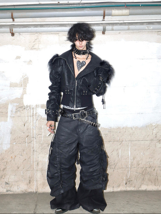 Cropped Hooded Faux Leather Bomber