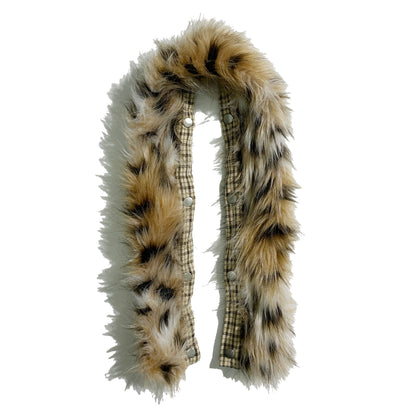 Leopard Print Cotton Suit Plaid Fur Collar Detachable Jacket