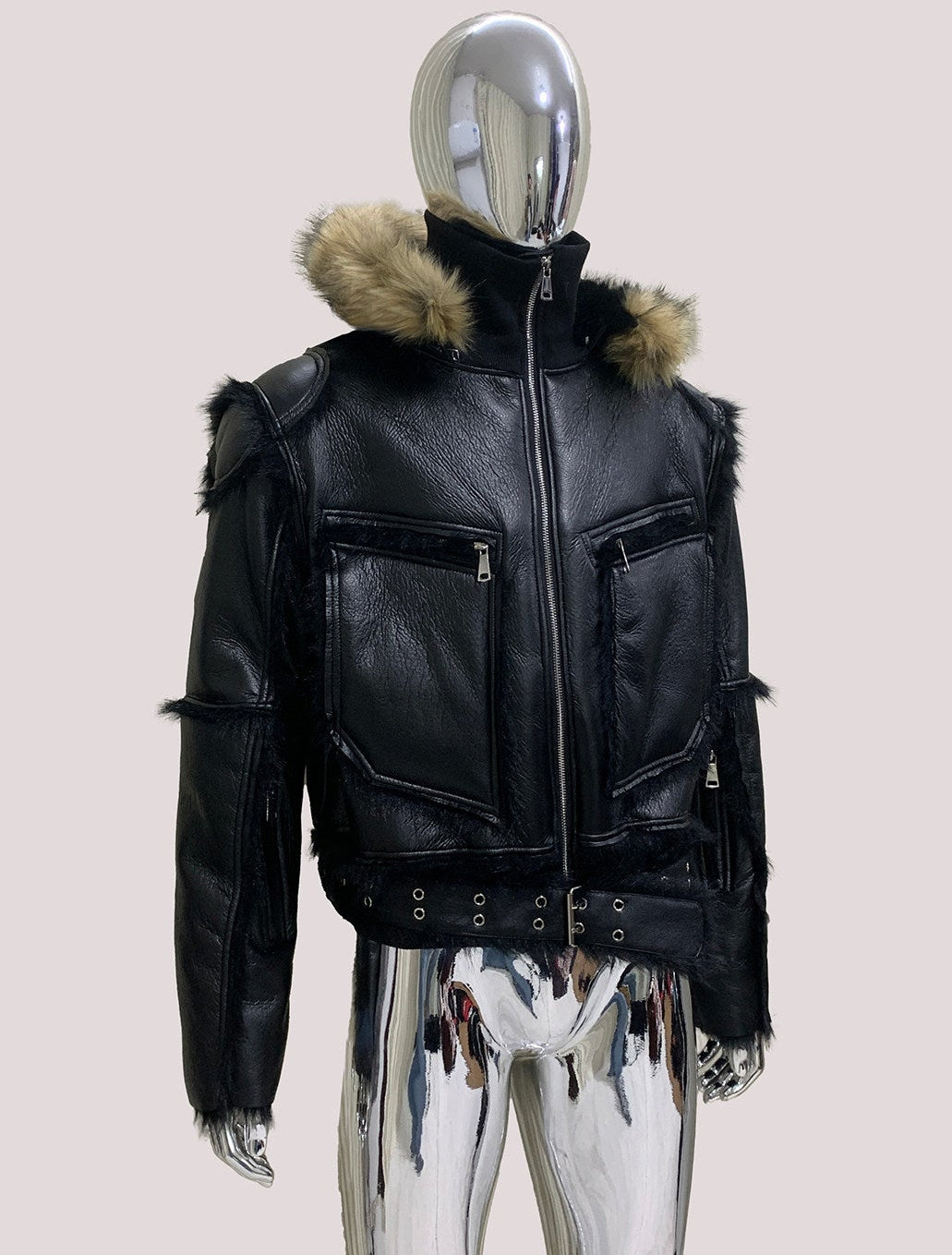 Black Cropped Fur Hooded Jacket