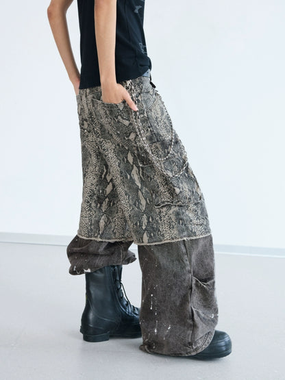 Splash Ink Wash Panelled Cargo Pants