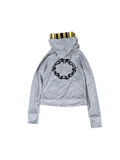 Star Embroidered Contrast Stripe Fake Two-Piece Zip Hoodie