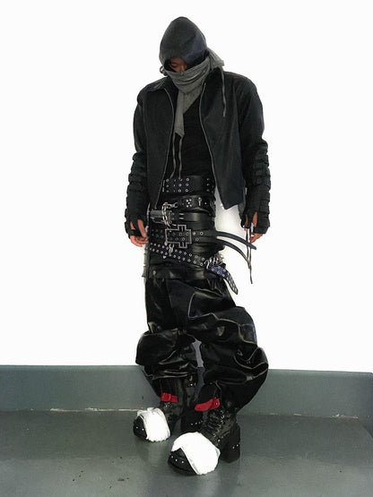 Multi Waist Waxed Black Pants