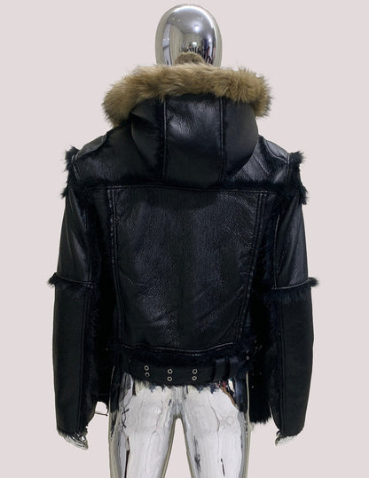 Black Cropped Fur Hooded Jacket