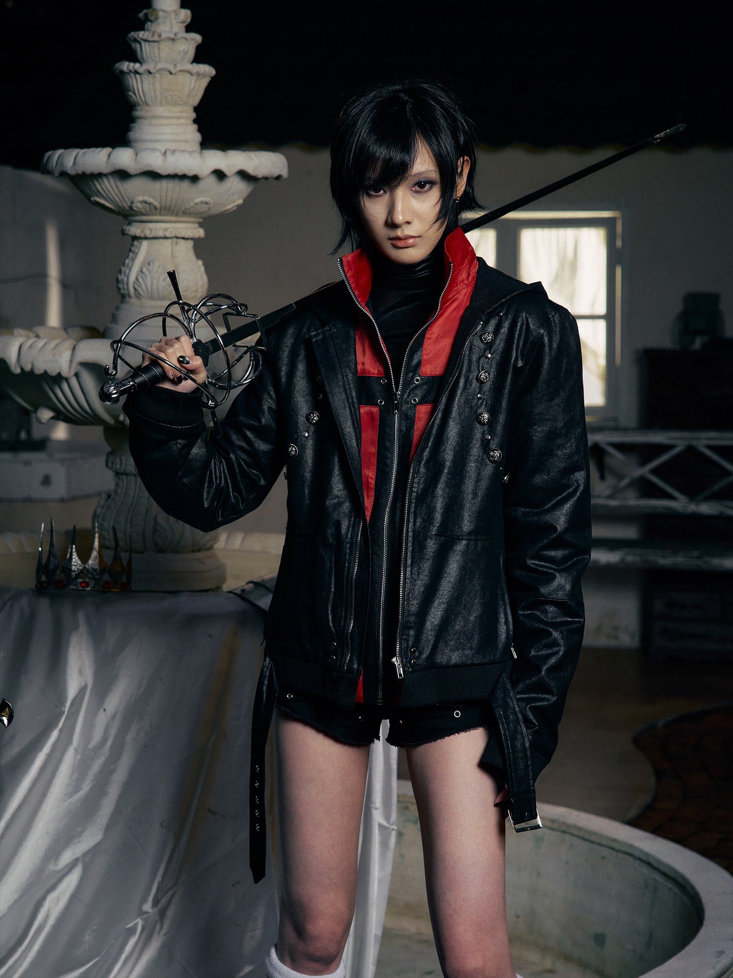 Hooded leather jacket jacket padded jacket