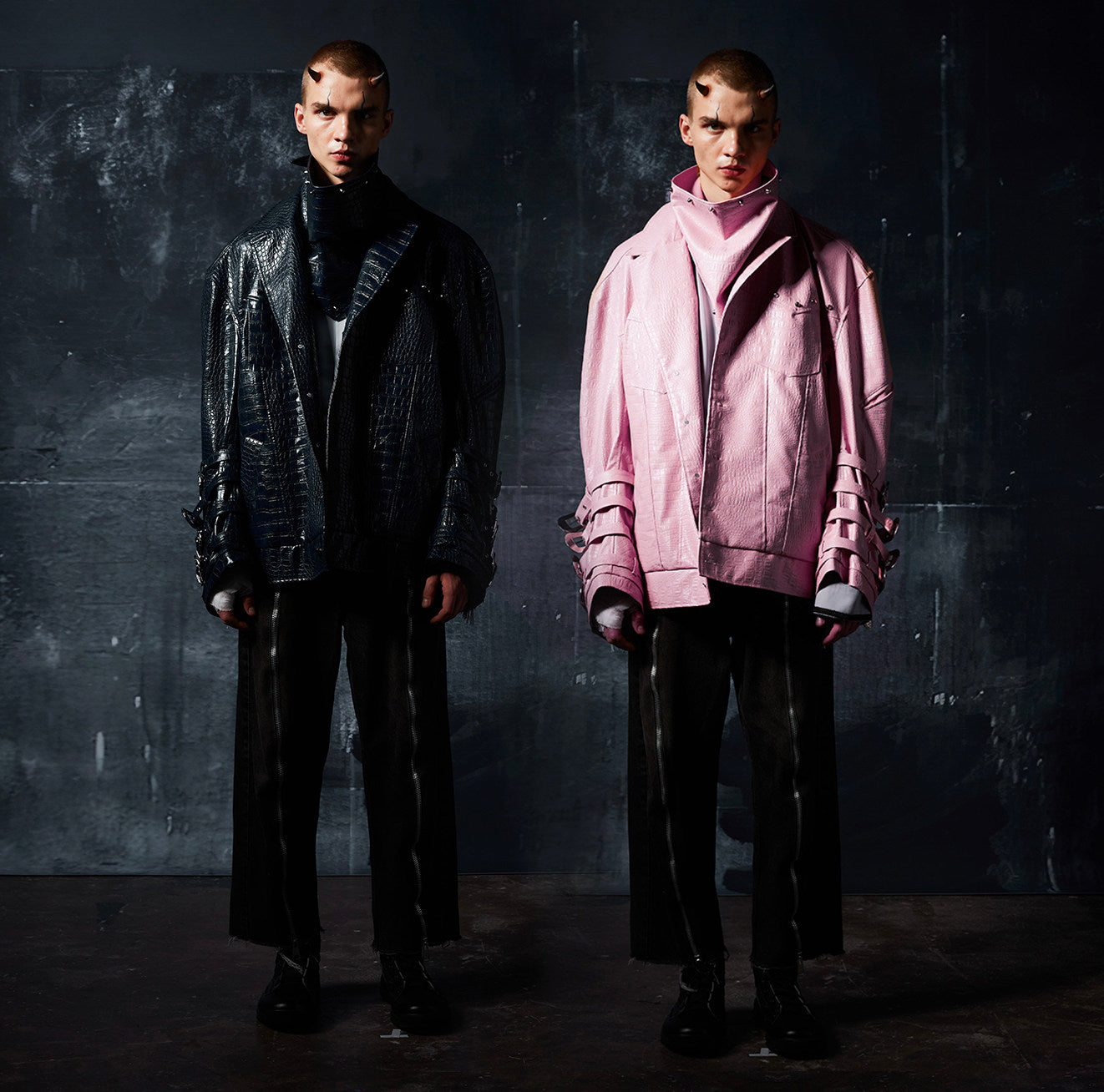 Metal buckle  mid-length leather coat windbreaker jacket