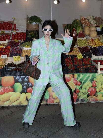 Green Check Retro Loose Suit Set