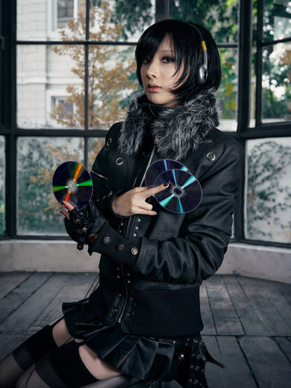 Pearl Washed Fur Collar PU Jacket