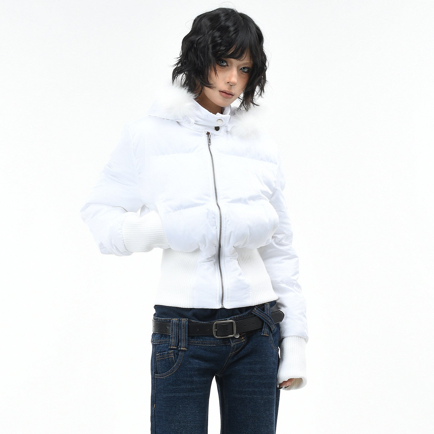 Fur collar detachable hooded cotton jacket
