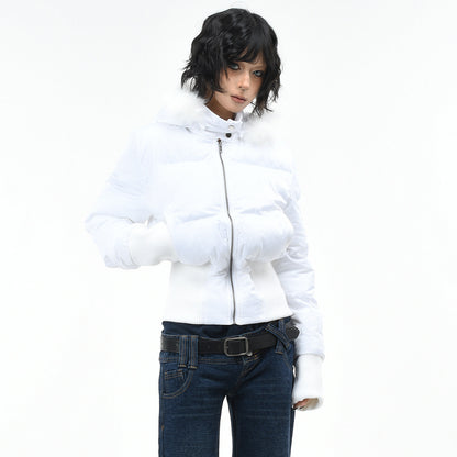 Fur collar detachable hooded cotton jacket
