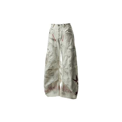 American Heavy Print Large Pocket Wide-Leg Jeans