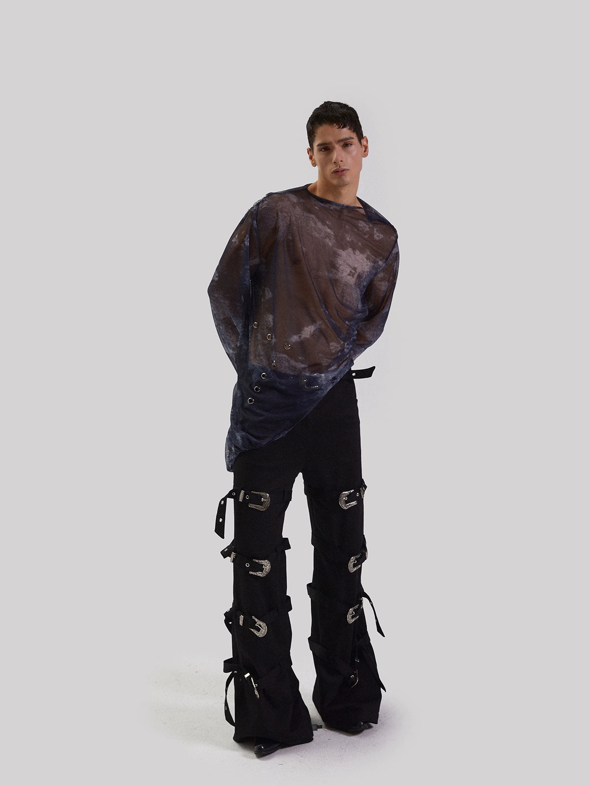 Punk Metal Buckle Strap Pants