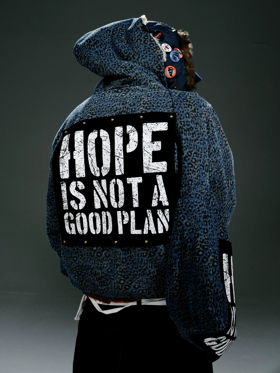 Blue Leopard Hooded Zip Jacket